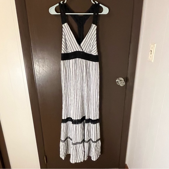 Anthropologie Lilka Jaluit Striped Maxi Dress Crochet Lace Racerback Straps M - Picture 2 of 11
